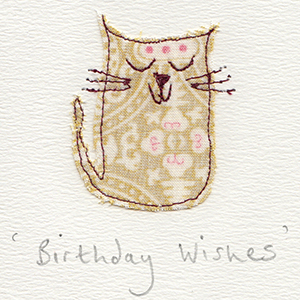 sleepy patterned fabric cat handmade card