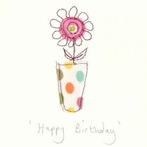 pink flower in spotty vase handmade card