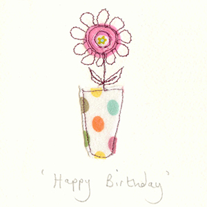 pink flower in spotty vase handmade card