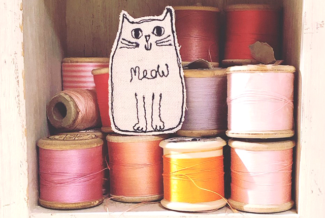 embroidered cat cotton reels