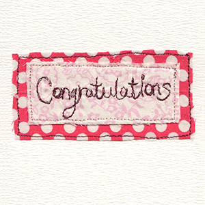 congratulations stitched on patterned fabric backgrounds handmade card