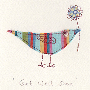 fabric bird with flower get well handmade card