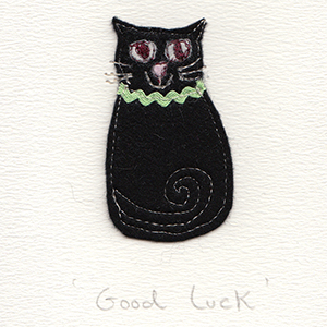 felt black cat good luck handmade card