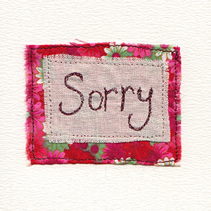 sorry stitched on fabric bakgrounds handmade card