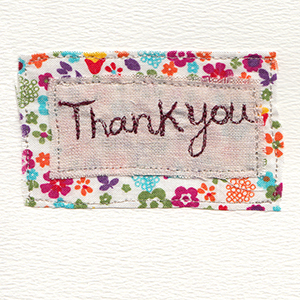thankyou stitched on fabric backgrounds handmade card
