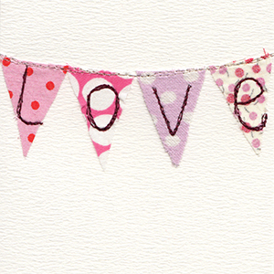 fabric valentine bunting with love stitched on handmade card