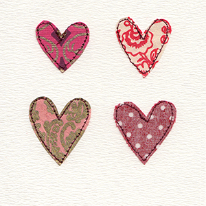 four patterned paper stitched hearts handmade card