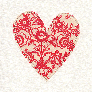 white and red patterned paper stitched large valentine heart handmade card