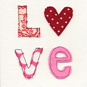 love, in fabric and stitch letters handmade card