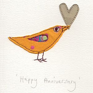 orange bird with gold heart handmade card