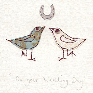 two birds facing with horseshoe handmade card