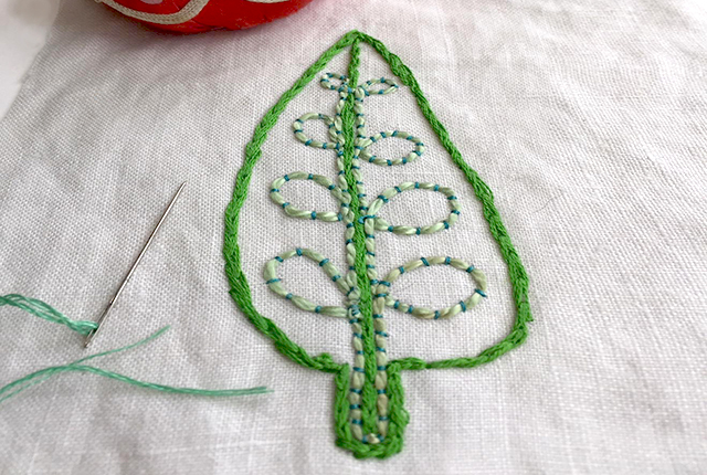 hand embroidered leaf