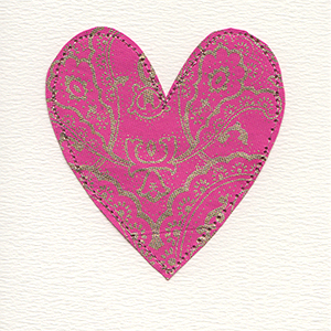 pink and gold stitched paper large heart handmade card